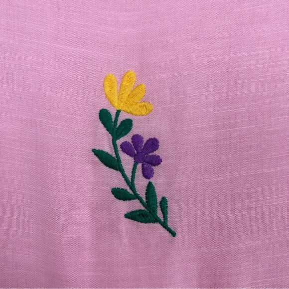 J.Marie Dress Womens M Pink Tiered Embordered Floral Lined Boho Linen Blend Midi - Picture 4 of 13